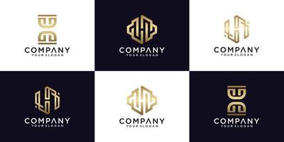 Collection of h letter logos with line styles and golden color for consulting, initials, financial companies vector