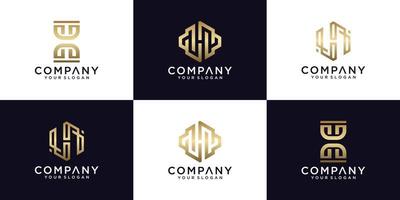 Collection of h letter logos with line styles and golden color for consulting, initials, financial companies vector