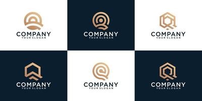 Set of monogram creative letter R logo template. icons for business of luxury, elegant, simple vector