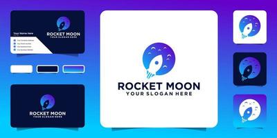 rocket and moon design logo inspiration, and business card inspiration vector