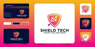 shield logo design inspiration and usb data, and business card inspiration vector