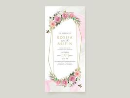 Plantilla de tarjeta de invitación de boda con hermosa mano floral dibujada vector