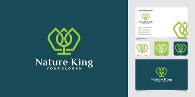 Natural crown and leaf logo design template and business card vector