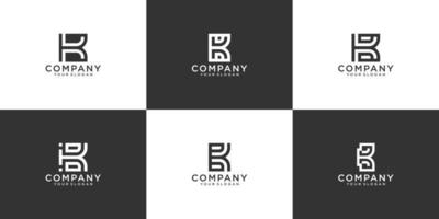 Creative abstract monogram letter b logo set with line style and black and white background vector