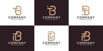 conjunto de plantillas de logotipo de letra de monograma inicial tb. con iconos de color dorado para negocios, consultoría, tecnología digital vector