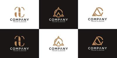 Collection of ac letter logos with line styles and golden color for consulting, initials, financial companies vector