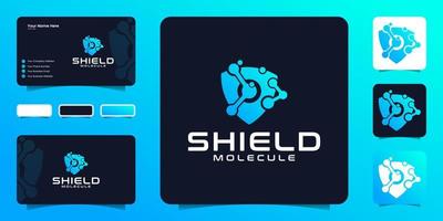 atomic technology data shield logo design inspiration and business card vector