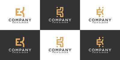 conjunto de plantillas creativas del logotipo de la letra k del monograma en color dorado y fondo blanco y negro. ícono para negocios de lujo, elegante, simple vector