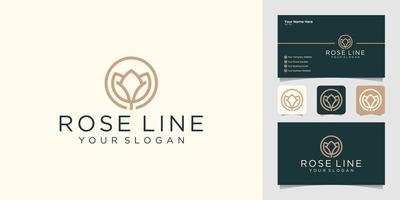 plantilla de logotipo de arte de línea de estilo de flor minimalista y tarjeta de visita vector