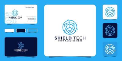 tarjeta de visita de inspiración de diseño de logotipo de escudo de red y tecnología vector