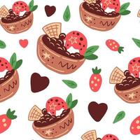 Hand drawn dessert pink and chocolate seamless pattern vector