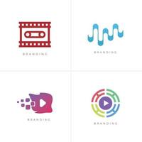 Paquete 4 en 1: conjunto de logotipos vectoriales multimedia de transmisión de música vector