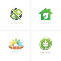 Paquete 4 en 1: conjunto de logotipos vectoriales de naturaleza y bienestar vector