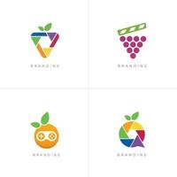 Paquete 4 en 1: conjunto de logotipos vectoriales multimedia de medios de frutas vector