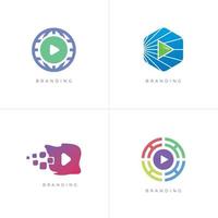 Paquete 4 en 1: conjunto de logotipos vectoriales multimedia de transmisión de reproducción vector