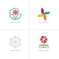 Paquete 4 en 1: conjunto de logotipos vectoriales de naturaleza y bienestar de flores florales vector
