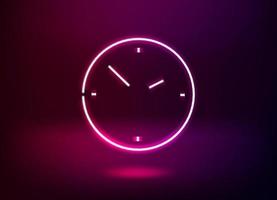 Neon clock icon. 3d vector illustration