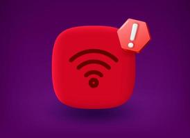 Red button with wireless icon and notice pictogram. 3d vector illustration
