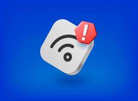 Wifi connection icon with exclamation point pictogram. Vector 3d illustration