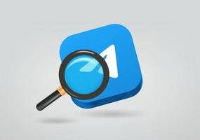Messenger icon with magnifier. 3d vector illustration