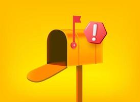 Mailing box with exclamation point pictogram. Vector 3d illustration