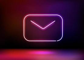 Neon glowing mail icon. 3d vector illustration