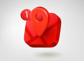 Red location pin button. 3d vector mobile application icon