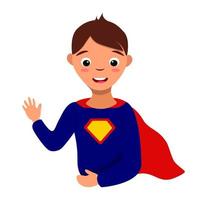 Ilustración de vector de carácter super hombre aislado sobre fondo blanco. niño superhéroe, colorido disfraz de fiesta de dibujos animados.