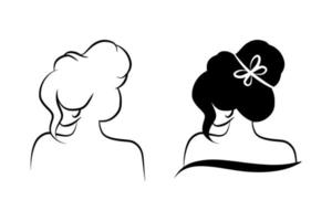 impresión gráfica de princesa niña aislada en la ilustración de vector de fondo blanco. cabeza femenina con hermoso peinado. elemento de diseño de logotipo de salón de belleza de moda.