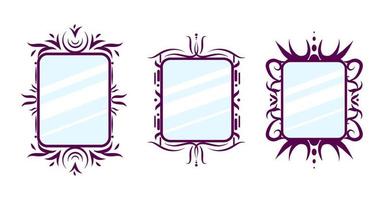 Retro vintage mirror icon set. Simple vector cartoon collection. Design elements with swirl ornate.