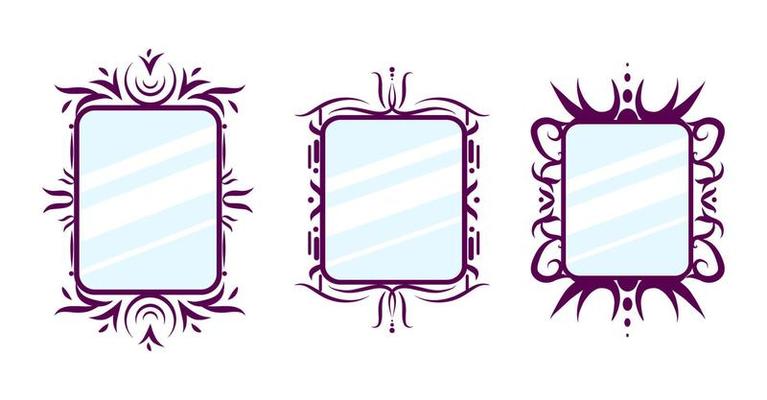 Retro vintage mirror icon set. Simple vector cartoon collection. Design elements with swirl ornate.