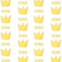 Seamless pattern with doodle royal crown shape. Simple vector nursery fabric print template. King word.