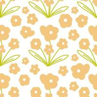 Floral camomile seamless pattern vector template isolated on white background. Simple doodle wildflowers fabric print design. Botanical blooming flowers illustration.