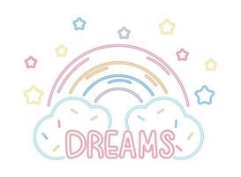 dreams rainbow cloud neon vector