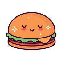 hamburguesa kawaii comida rapida vector