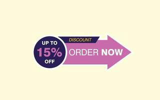 15 Percent discount offer, clearance, promotion banner layout with sticker badge. vector