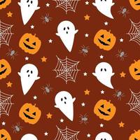 Seamless pattern with pumpkins, spider, ghost. Halloween background. Vector illustration.