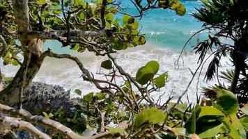 antiche rovine di tulum sito maya tempio piramidi manufatti vista sul mare messico. video