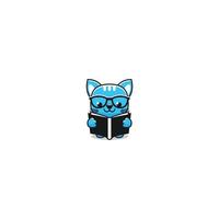 Cute cat reading book. blue cat simple design vector