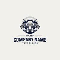 Cow head with axes logo concept illustration. vector