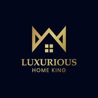 rey o reina casa con corona premium elegante diseño de logotipo de lujo para bienes raíces edificio apartamento vector símbolo icono diseño