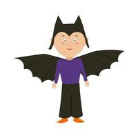 A boy in a bat costume for Halloween. A child in a carnival costume. Vector illustration in flat style.