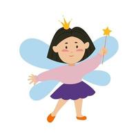 A girl in a fairy costume on Halloween. A child in a carnival costume. Vector illustration in flat style.