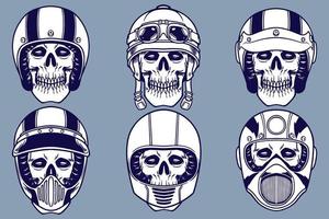 varios cráneos usando casco ilustración vectorial conjunto estilo monocromo vector
