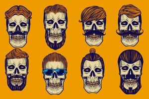 various skull's hair vector illustration set cartoon style