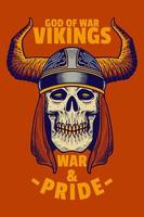 skull head wear viking helmet card poster vector illustration