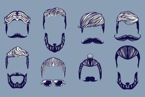 various hair and mustache vector illustration set monochrome style