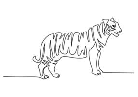 One continuous single line of international tiger day with big tiger vector