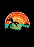 vista de la puesta de sol en la playa, hermoso diseño de ilustración plana en un círculo, vector