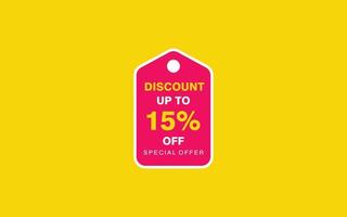 15 Percent discount offer, clearance, promotion banner layout with sticker badge. vector